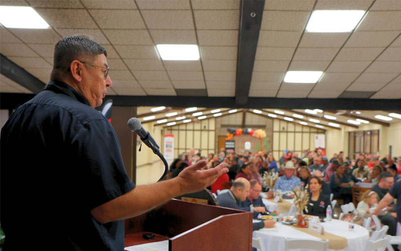 SWTX President Hector Gonzales addresses faculty and staff at the 2026 Deans' Breakfast.
