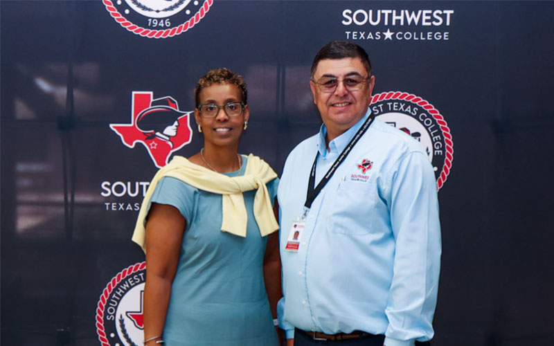  Dr. Michelle Woodhouse, Consultant for the Texas Success Center (left) poses with SWTX President Dr. Hector Gonzales (right).